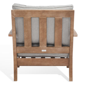 Safavieh MARTINIQUE Teakwood Patio Armchair - Elegant Coastal Design with Durable Upholstery for Outdoors Natural / Grey CPT1011B