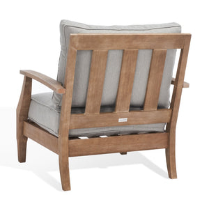 Safavieh MARTINIQUE Teakwood Patio Armchair - Elegant Coastal Design with Durable Upholstery for Outdoors Natural / Grey CPT1011B
