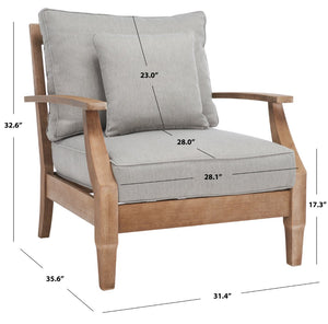 Safavieh MARTINIQUE Teakwood Patio Armchair - Elegant Coastal Design with Durable Upholstery for Outdoors Natural / Grey CPT1011B