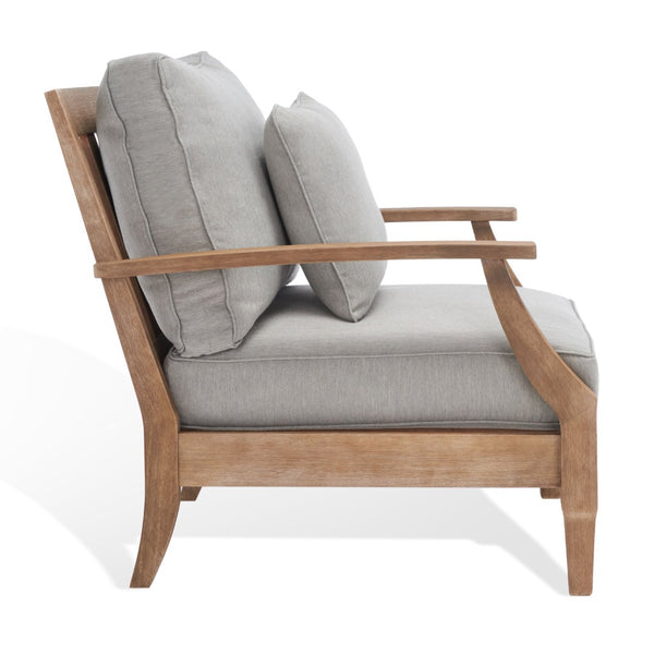 Safavieh MARTINIQUE Teakwood Patio Armchair - Elegant Coastal Design with Durable Upholstery for Outdoors Natural / Grey CPT1011B
