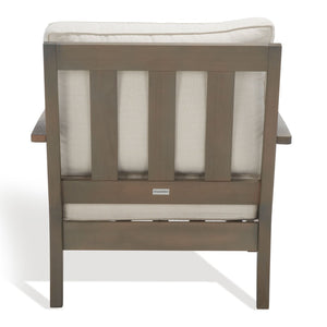 Safavieh MARTINIQUE Teakwood Patio Armchair - Elegant Coastal Design with Durable Upholstery for Outdoors Light Grey / Beige CPT1011C