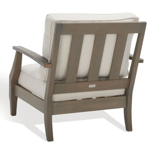 Safavieh MARTINIQUE Teakwood Patio Armchair - Elegant Coastal Design with Durable Upholstery for Outdoors Light Grey / Beige CPT1011C