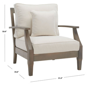 Safavieh MARTINIQUE Teakwood Patio Armchair - Elegant Coastal Design with Durable Upholstery for Outdoors Light Grey / Beige CPT1011C