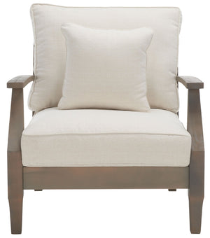 Safavieh MARTINIQUE Teakwood Patio Armchair - Elegant Coastal Design with Durable Upholstery for Outdoors Light Grey / Beige CPT1011C
