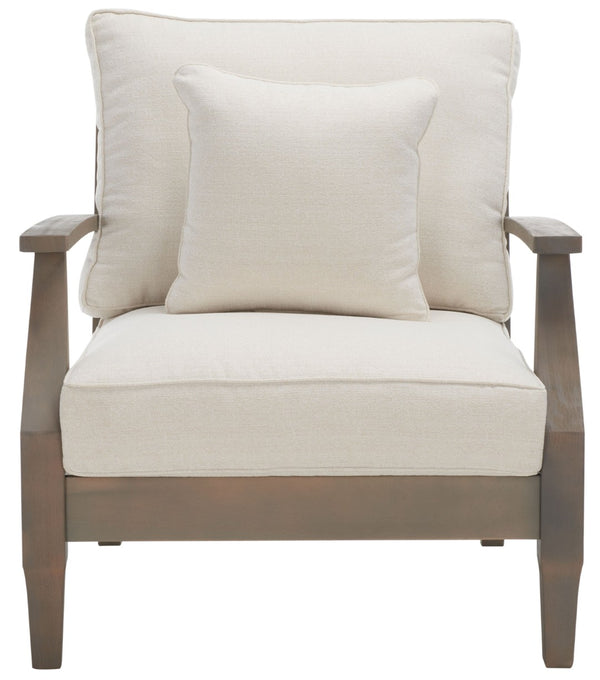 Safavieh MARTINIQUE Teakwood Patio Armchair - Elegant Coastal Design with Durable Upholstery for Outdoors Light Grey / Beige CPT1011C