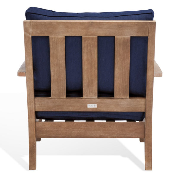 Safavieh Martinique Wood Patio Armchair Natural / Navy CPT1011D