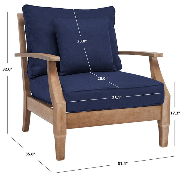 Safavieh Martinique Wood Patio Armchair Natural / Navy CPT1011D