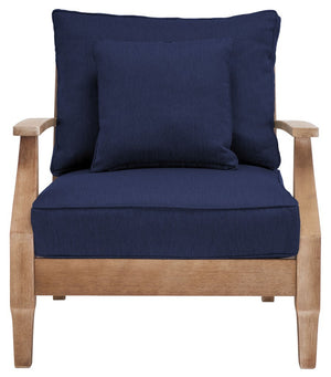 Safavieh Martinique Wood Patio Armchair Natural / Navy CPT1011D