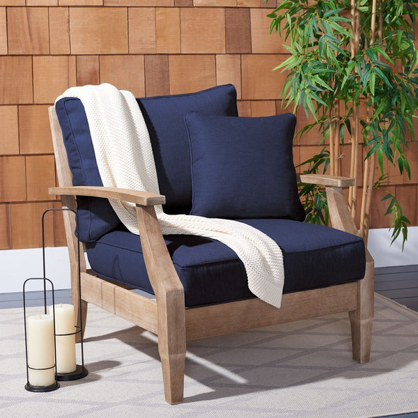 Safavieh Martinique Wood Patio Armchair Natural / Navy CPT1011D