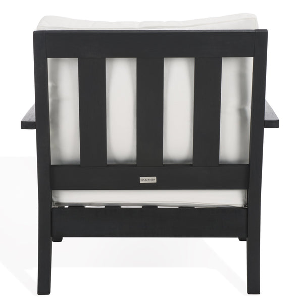 Safavieh Martinique Wood Patio Armchair - Elegant Black Eucalyptus Design With Cozy Olefin Upholstery Black ,White Wood ,Fabric ,Foam Cpt1011e
