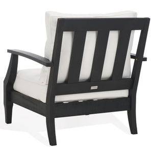 Safavieh Martinique Wood Patio Armchair - Elegant Black Eucalyptus Design With Cozy Olefin Upholstery Black ,White Wood ,Fabric ,Foam Cpt1011e