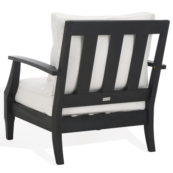 Safavieh Martinique Wood Patio Armchair - Elegant Black Eucalyptus Design With Cozy Olefin Upholstery Black ,White Wood ,Fabric ,Foam Cpt1011e