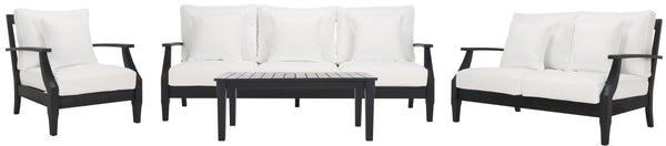 Safavieh Martinique Wood Patio Armchair - Elegant Black Eucalyptus Design With Cozy Olefin Upholstery Black ,White Wood ,Fabric ,Foam Cpt1011e