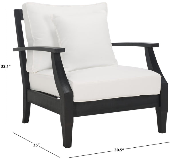 Safavieh Martinique Wood Patio Armchair - Elegant Black Eucalyptus Design With Cozy Olefin Upholstery Black ,White Wood ,Fabric ,Foam Cpt1011e