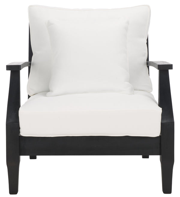 Safavieh Martinique Wood Patio Armchair - Elegant Black Eucalyptus Design With Cozy Olefin Upholstery Black ,White Wood ,Fabric ,Foam Cpt1011e