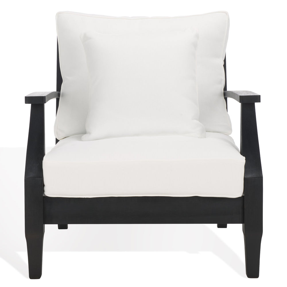 Safavieh Martinique Wood Patio Armchair - Elegant Black Eucalyptus Design With Cozy Olefin Upholstery Black ,White Wood ,Fabric ,Foam Cpt1011e