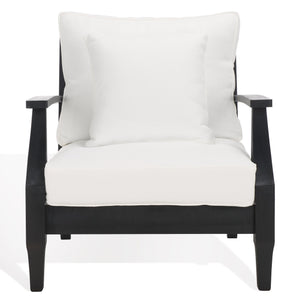 Safavieh Martinique Wood Patio Armchair - Elegant Black Eucalyptus Design With Cozy Olefin Upholstery Black ,White Wood ,Fabric ,Foam Cpt1011e