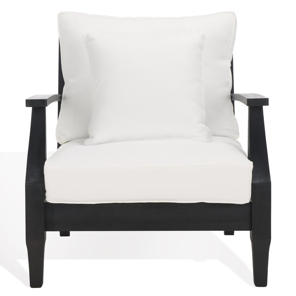 Safavieh Martinique Wood Patio Armchair - Elegant Black Eucalyptus Design With Cozy Olefin Upholstery Black ,White Wood ,Fabric ,Foam Cpt1011e