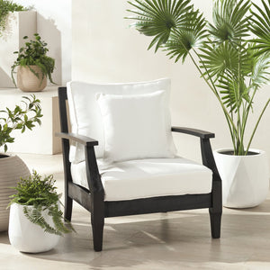 Safavieh Martinique Wood Patio Armchair - Elegant Black Eucalyptus Design With Cozy Olefin Upholstery Black ,White Wood ,Fabric ,Foam Cpt1011e