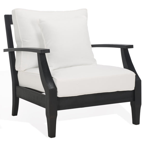 Safavieh Martinique Wood Patio Armchair - Elegant Black Eucalyptus Design With Cozy Olefin Upholstery Black ,White Wood ,Fabric ,Foam Cpt1011e