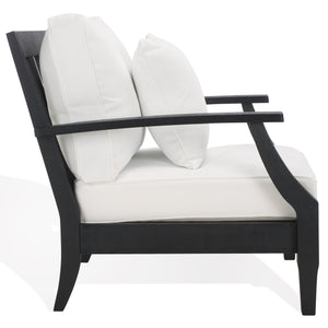 Safavieh Martinique Wood Patio Armchair - Elegant Black Eucalyptus Design With Cozy Olefin Upholstery Black ,White Wood ,Fabric ,Foam Cpt1011e