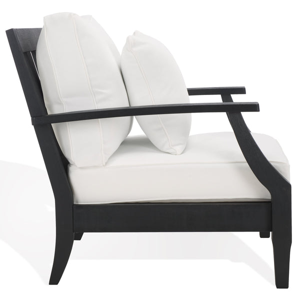 Safavieh Martinique Wood Patio Armchair - Elegant Black Eucalyptus Design With Cozy Olefin Upholstery Black ,White Wood ,Fabric ,Foam Cpt1011e