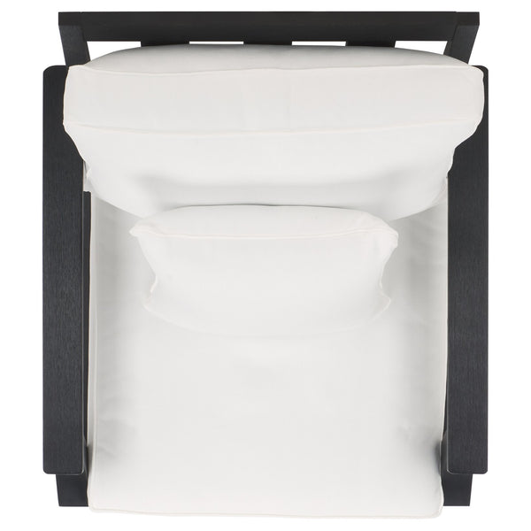 Safavieh Martinique Wood Patio Armchair - Elegant Black Eucalyptus Design With Cozy Olefin Upholstery Black ,White Wood ,Fabric ,Foam Cpt1011e