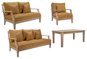 Safavieh MARTINIQUE Teakwood Patio Armchair - Elegant Coastal Design with Durable Upholstery for Outdoors Natural / Brown CPT1011F