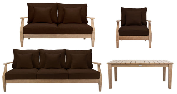 Safavieh MARTINIQUE Teakwood Patio Armchair - Elegant Coastal Design with Durable Upholstery for Outdoors Natural / Dark Brown CPT1011G