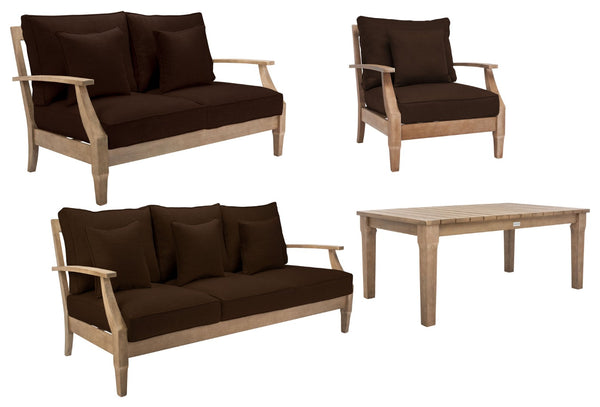 Safavieh MARTINIQUE Teakwood Patio Armchair - Elegant Coastal Design with Durable Upholstery for Outdoors Natural / Dark Brown CPT1011G