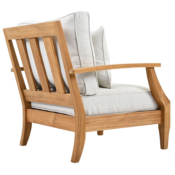 Safavieh Martinique Teak Patio Armchair - Coastal Villa Elegance With Timeless Design For Outdoor Living White ,Natural Teak Wood ,Fabric ,Foam Cpt1011h