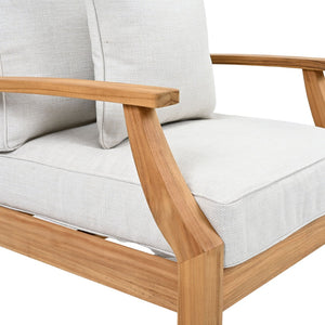 Safavieh MARTINIQUE Teakwood Patio Armchair - Elegant Coastal Design with Durable Upholstery for Outdoors White / Natural Teak CPT1011H