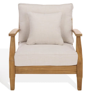 Safavieh MARTINIQUE Teakwood Patio Armchair - Elegant Coastal Design with Durable Upholstery for Outdoors White / Natural Teak CPT1011H