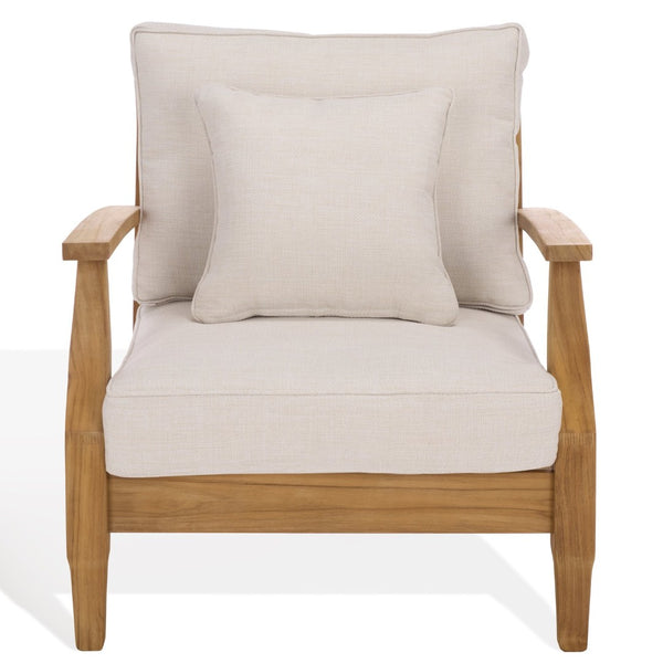 Safavieh MARTINIQUE Teakwood Patio Armchair - Elegant Coastal Design with Durable Upholstery for Outdoors White / Natural Teak CPT1011H
