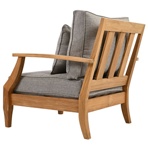Safavieh Martinique Teak Patio Armchair - Coastal Villa Elegance With Timeless Design For Outdoor Living Natural Teak ,Taupe Wood ,Fabric ,Foam Cpt1011i