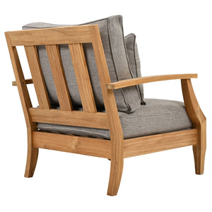 Safavieh Martinique Teak Patio Armchair - Coastal Villa Elegance With Timeless Design For Outdoor Living Natural Teak ,Taupe Wood ,Fabric ,Foam Cpt1011i