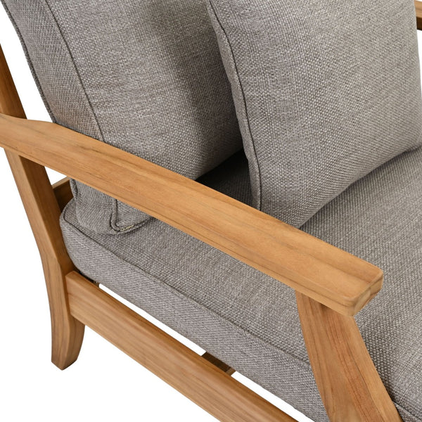 Safavieh MARTINIQUE Teakwood Patio Armchair - Elegant Coastal Design with Durable Upholstery for Outdoors Natural Teak / Taupe CPT1011I