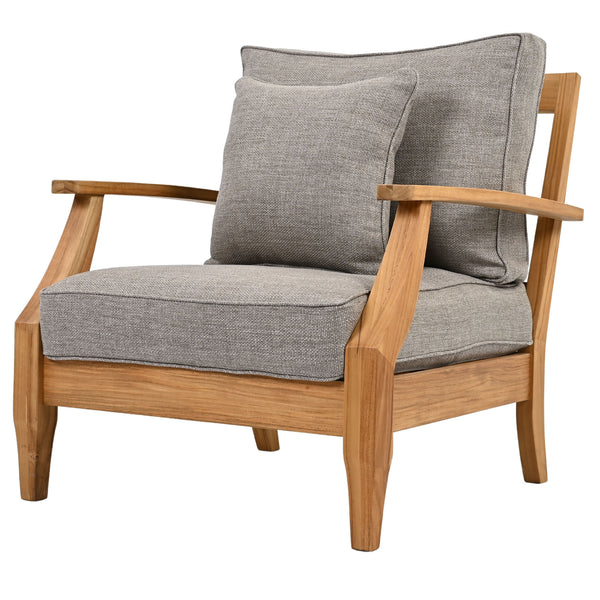 Safavieh Martinique Teak Patio Armchair - Coastal Villa Elegance With Timeless Design For Outdoor Living Natural Teak ,Taupe Wood ,Fabric ,Foam Cpt1011i