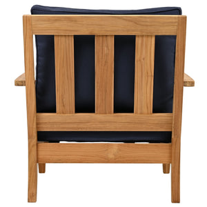 Safavieh Martinique Teak Patio Armchair - Coastal Villa Elegance With Timeless Design For Outdoor Living Natural Teak ,Navy Wood ,Fabric ,Foam Cpt1011j