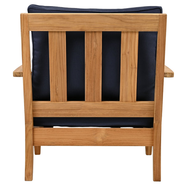 Safavieh Martinique Teak Patio Armchair - Coastal Villa Elegance With Timeless Design For Outdoor Living Natural Teak ,Navy Wood ,Fabric ,Foam Cpt1011j