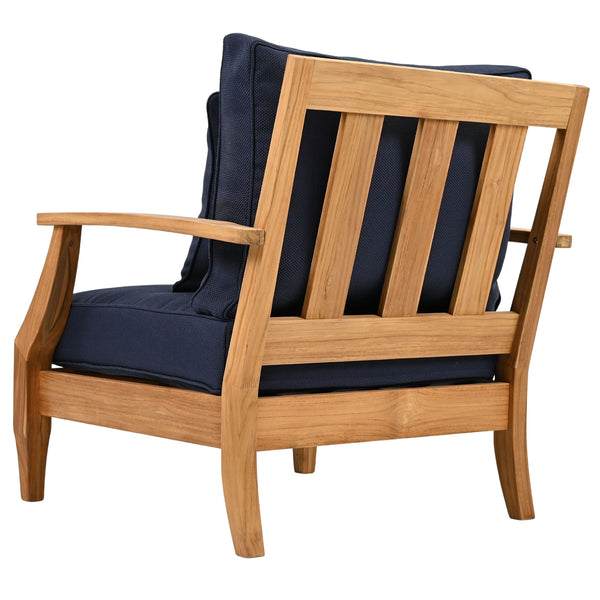 Safavieh Martinique Teak Patio Armchair - Coastal Villa Elegance With Timeless Design For Outdoor Living Natural Teak ,Navy Wood ,Fabric ,Foam Cpt1011j