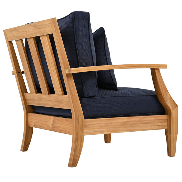 Safavieh Martinique Teak Patio Armchair - Coastal Villa Elegance With Timeless Design For Outdoor Living Natural Teak ,Navy Wood ,Fabric ,Foam Cpt1011j