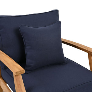 Safavieh MARTINIQUE Teakwood Patio Armchair - Elegant Coastal Design with Durable Upholstery for Outdoors Natural Teak / Navy CPT1011J
