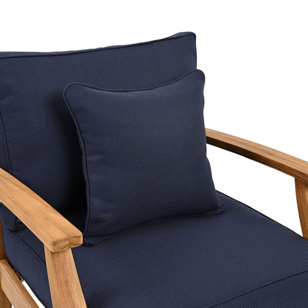 Safavieh MARTINIQUE Teakwood Patio Armchair - Elegant Coastal Design with Durable Upholstery for Outdoors Natural Teak / Navy CPT1011J