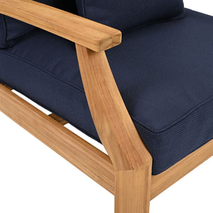 Safavieh MARTINIQUE Teakwood Patio Armchair - Elegant Coastal Design with Durable Upholstery for Outdoors Natural Teak / Navy CPT1011J