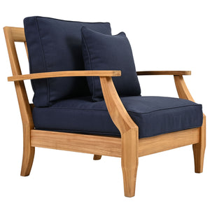 Safavieh Martinique Teak Patio Armchair - Coastal Villa Elegance With Timeless Design For Outdoor Living Natural Teak ,Navy Wood ,Fabric ,Foam Cpt1011j
