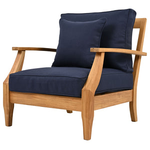 Safavieh Martinique Teak Patio Armchair - Coastal Villa Elegance With Timeless Design For Outdoor Living Natural Teak ,Navy Wood ,Fabric ,Foam Cpt1011j