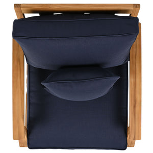 Safavieh Martinique Teak Patio Armchair - Coastal Villa Elegance With Timeless Design For Outdoor Living Natural Teak ,Navy Wood ,Fabric ,Foam Cpt1011j