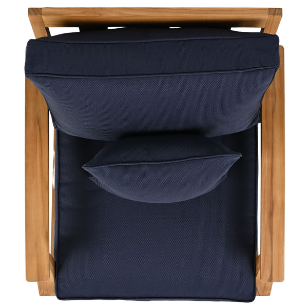 Safavieh Martinique Teak Patio Armchair - Coastal Villa Elegance With Timeless Design For Outdoor Living Natural Teak ,Navy Wood ,Fabric ,Foam Cpt1011j