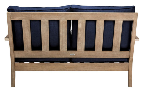 Safavieh Martinique Wood Patio Loveseat Natural / Navy CPT1012D